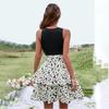 Summer Women Sleeveless Patchwork Print Vest Flounce Dress
