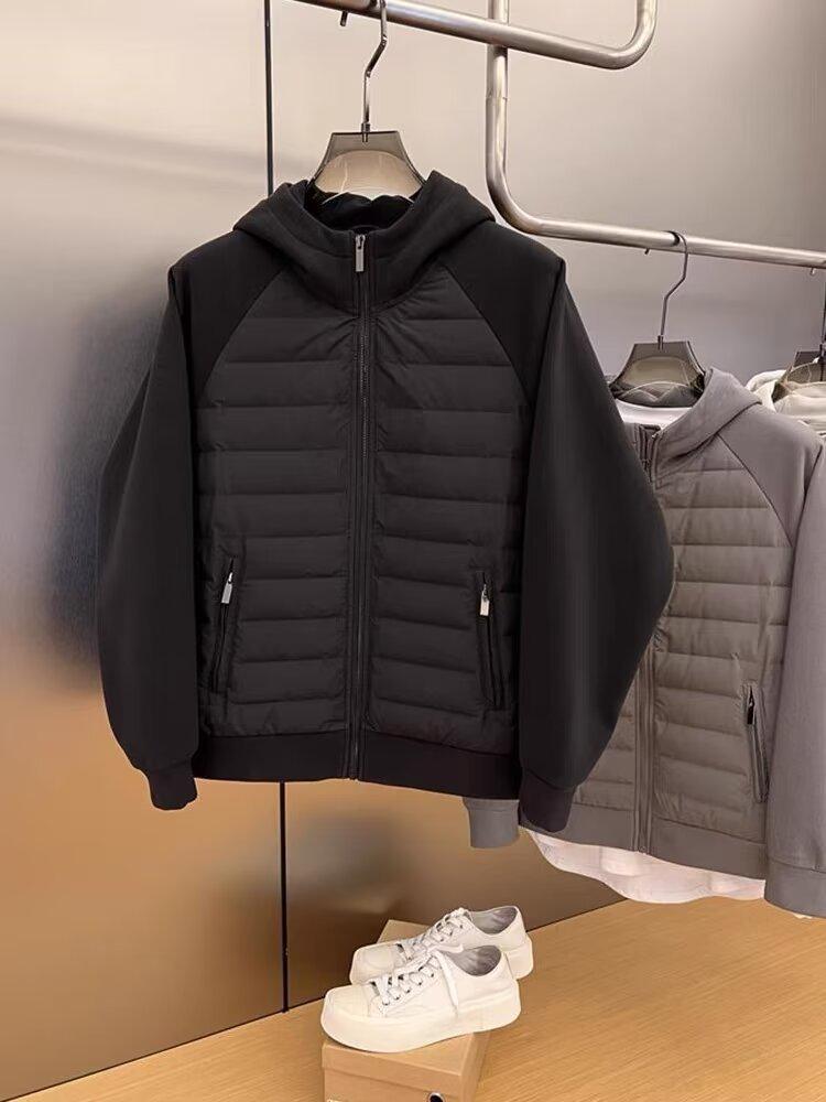 Men's Casual Hooded Winter Cotton Jacket - Loose, Trendy, Solid Color Spliced Design