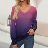 Women's Tops Gradient Printed Long Sleeve Shirt V Neck Casual Loose T-Shirt Autumn Clothing