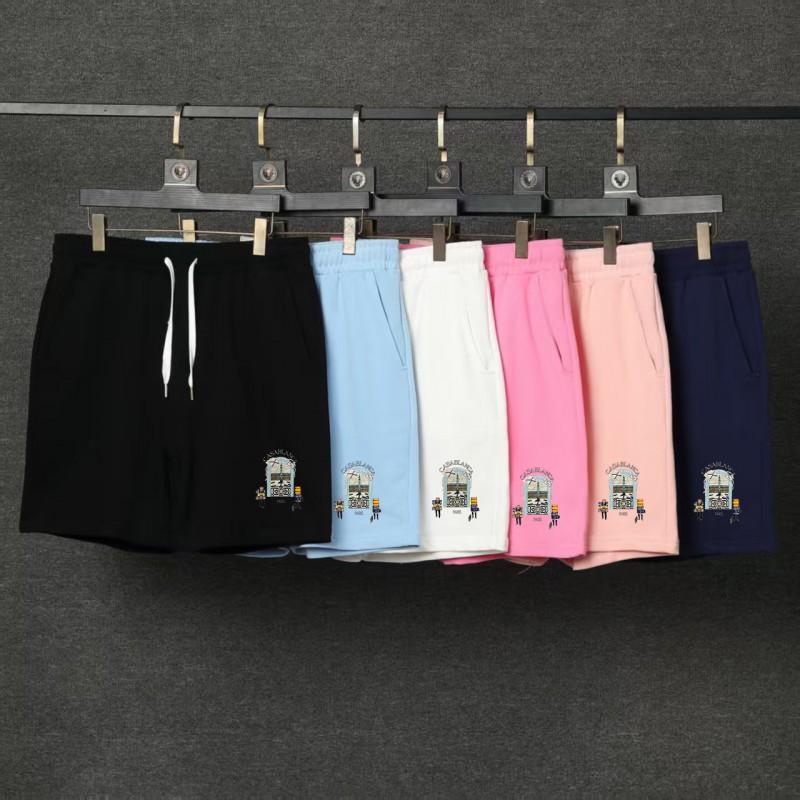 Casablanca Print Loose Fit Cotton Shorts Casual Wear Sporty Streetwear Style