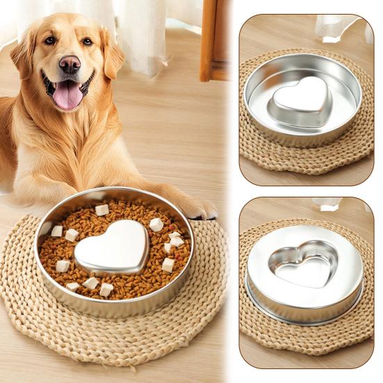 Slow-Eating Dog Bowl Heart-Shaped Ridge Anti-Slip Design Bloating Prevention Dog Dish Pet Digestion Aid Bowl