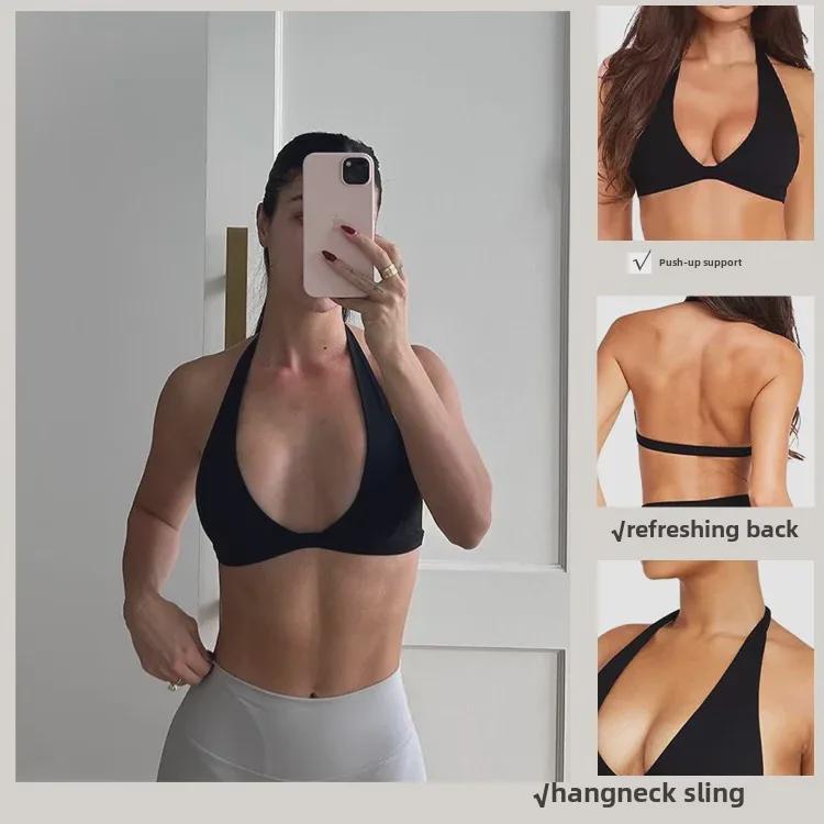Дышащий спортивный бюстгальтер с V-образным вырезом и открытой спиной — без стальных колец, идеально подходит для йоги и фитнеса