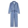 Women Jumpsuits Turn Down Collar Full Sleeve Denim One Piece  Slim Fit Tight Waist Wide Leg Long Pants Overalls Casual Rompers