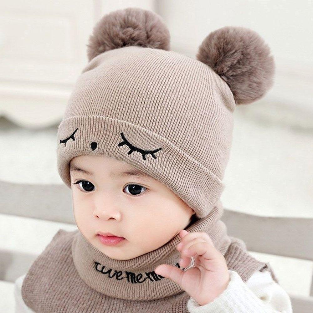 Windproof Baby Beanie Cap Ear Protection Hat Scarf Set Winter Kids Knitted Hat Toddler