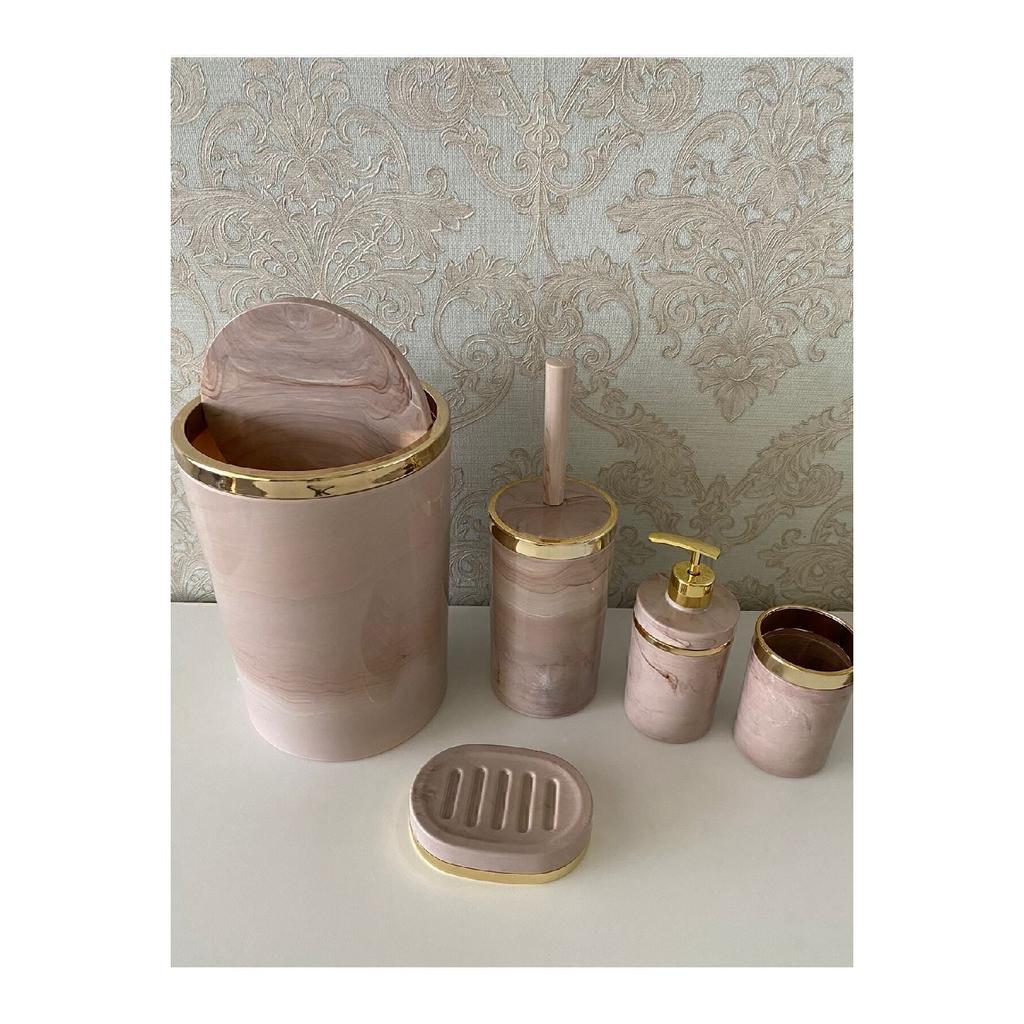 Набор для кремовой ванны с кусочком мрамора / держатель для туалетной щетки, дозатор жидкого и твердого мыла, мусорное ведро, держатель для зубной щетки