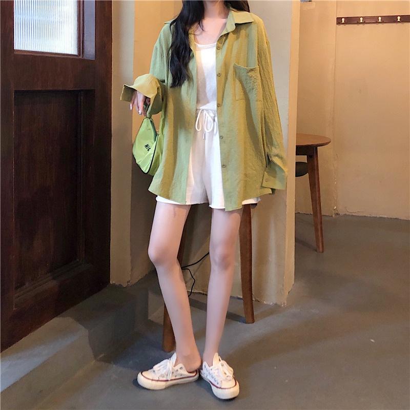 Весенне-осенняя однотонная рубашка, женская ниша, ретро, ​​гонконгский вкус, с длинными рукавами, женская рубашка большого размера