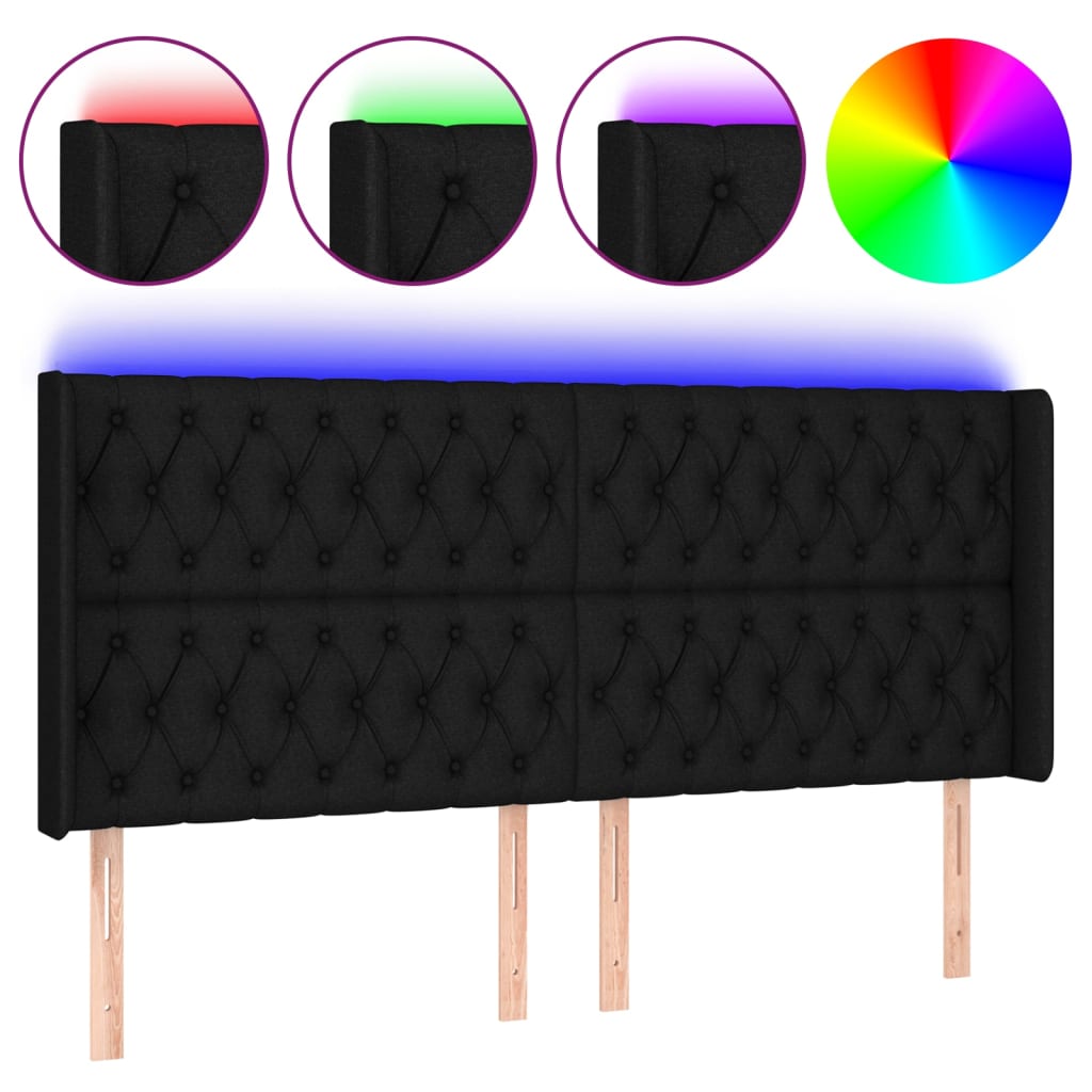 Vidaxl Zagłówek Do Łóżka Z Led, Czarny, 183X16X118/128 Cm, Tkanina