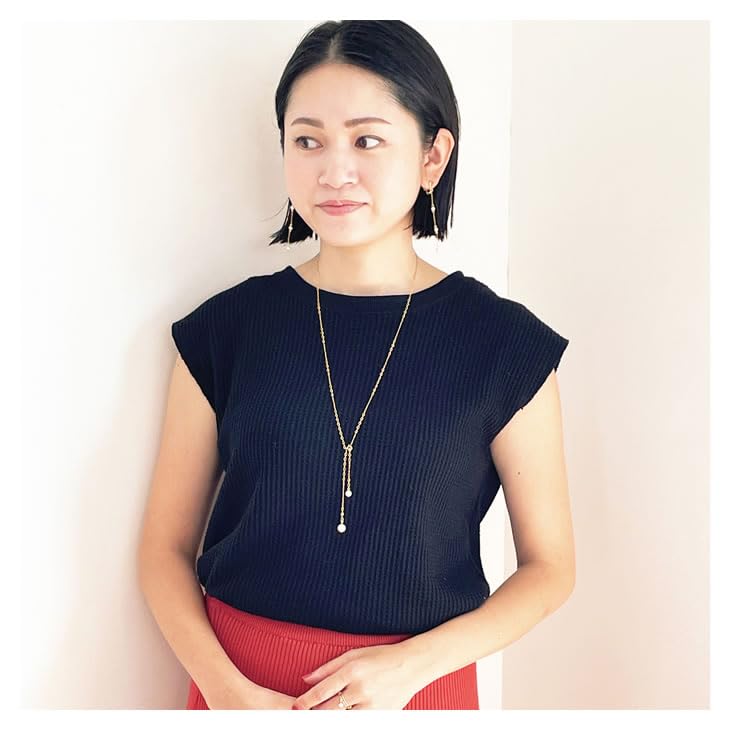 Crystal Pearl K14GF Chain Swaying Station Earrings for Metal Allergy Nickel Free & Women, Compatible,