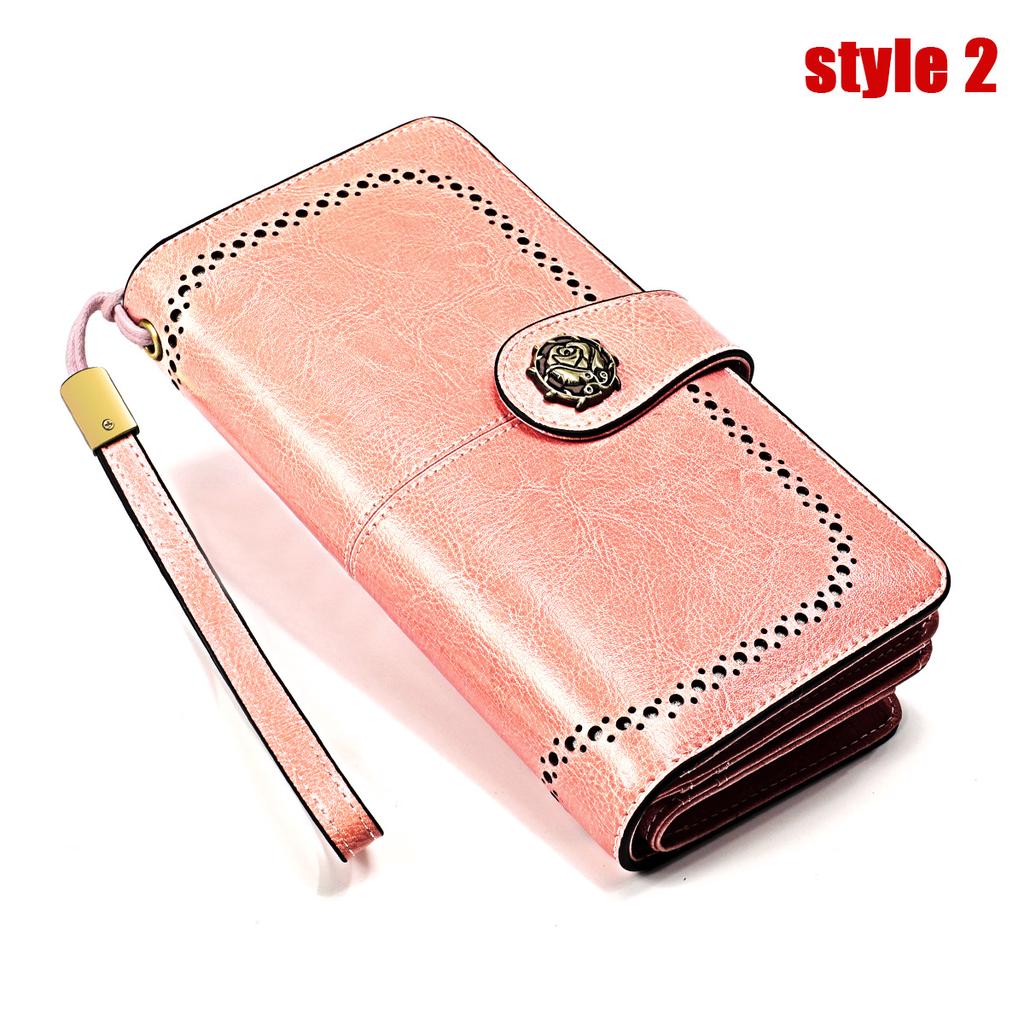 Ladies Leather Wallet Large Capacity Multifunctional Long Wallet European and American Retro Clutch