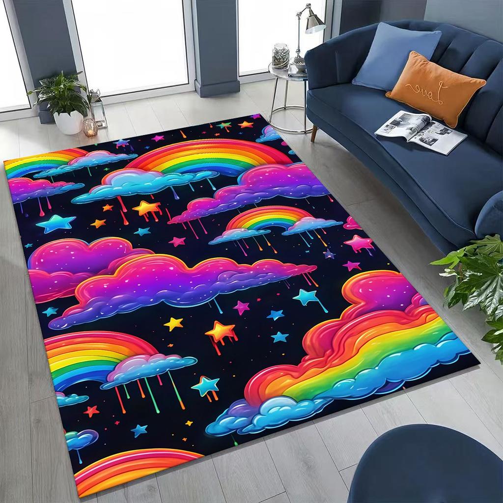 Colorful Rainbow Clouds Dream Sky Cartoon Rug for Bedroom Living Room Sofa Home Doormat Decor, Large Kid Play Non-slip Floor Mat