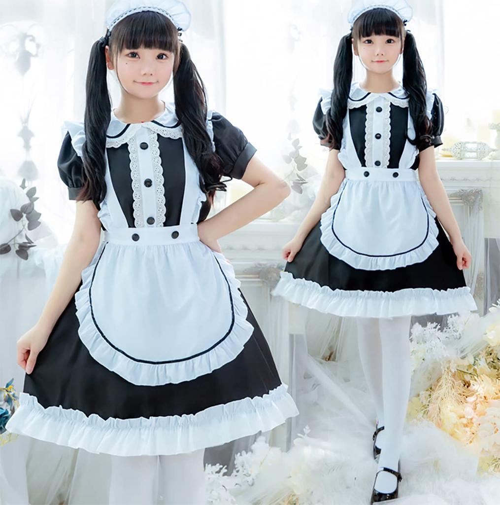 [Milky Time] Maid Costume, Maid Cafe Cosplay, Monochrome Dress, Puff Sleeves (M)