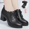 Spring 2023 Mid-Heeled Leather Bow Shoes for Women - Soft, Versatile, Comfortable High Heels