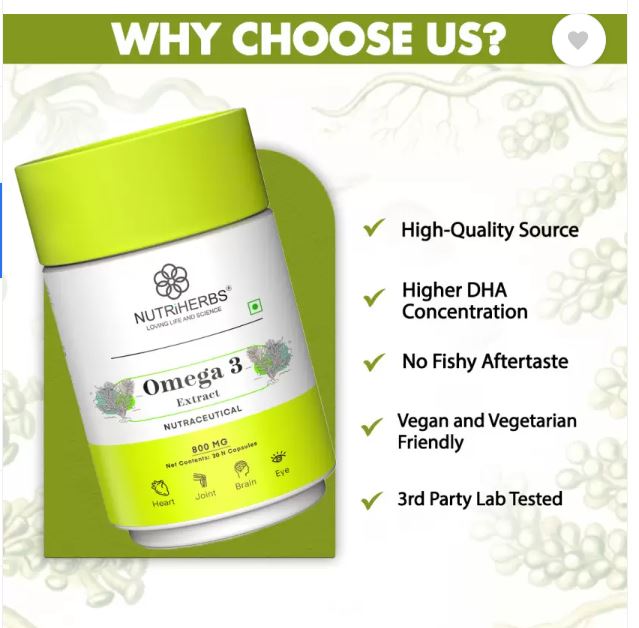 Капсулы Nutriherbs Omega 3 | Жирные кислоты | Поддерживает здоровье мозга, суставов, сердца и глаз (30 капсул)