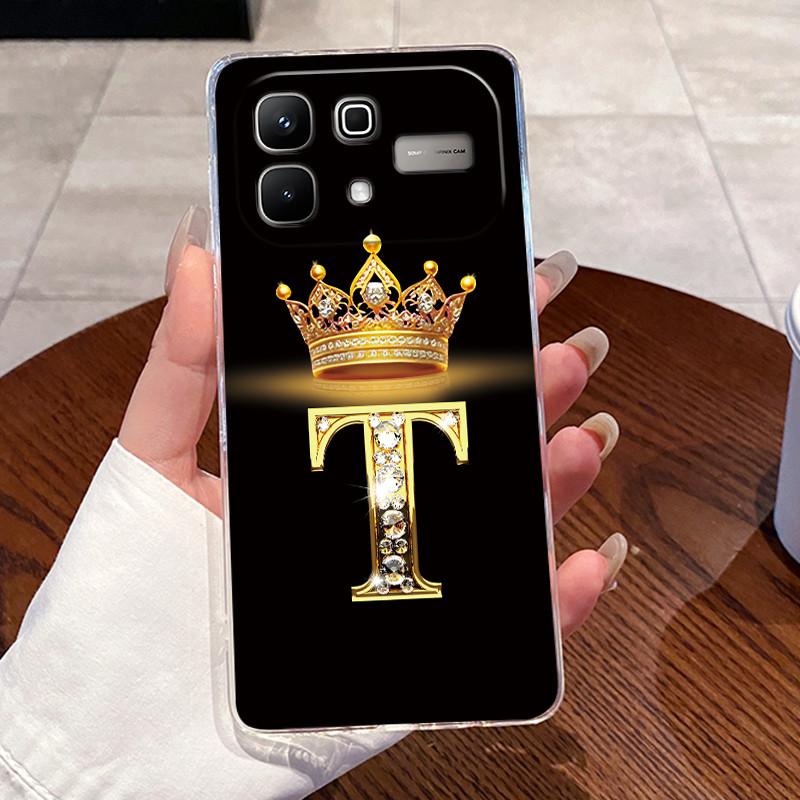 Crown Letter Couple Case For Infinix Note 60 5G/Note 60 Pro 5G Bumper Transparent TPU Silicone Shockproof Soft Casing Shell