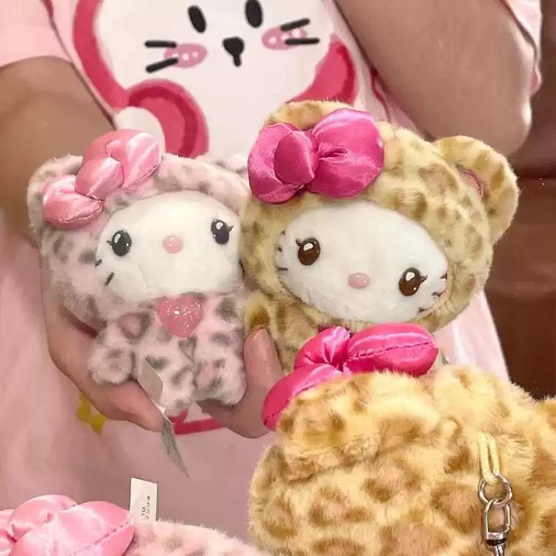 Серия Sanrio с леопардовым принтом Плюшевый брелок-подвеска для сумки Hello Kitty Сладкий подарок на день рождения для детей и девочек