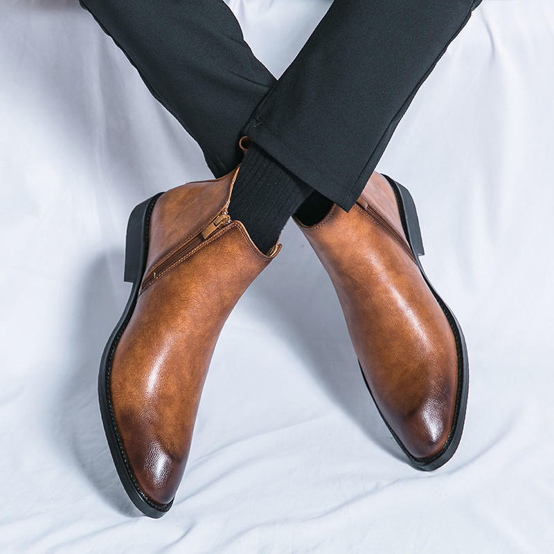 Модные ретро-модные мужские коричневые туфли с острым носком, кожаные ботинки челси, мужские туфли с высоким берцем для мужчин, обувь Zapatos De Vestir Hombre
