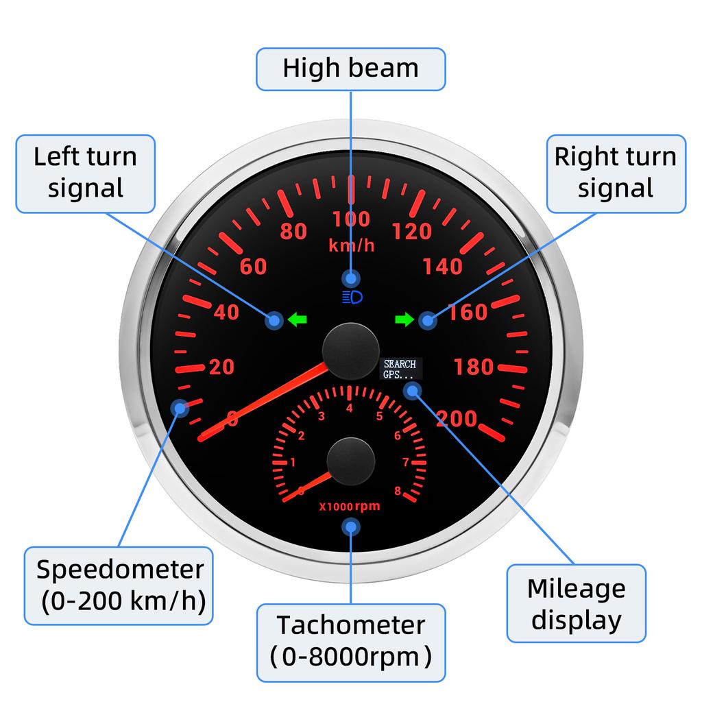 110 мм автоматический спидометр тахометр 2 в 1 цифровой датчик скорости с GPS антенной 0 ~ 8000 об / мин автомобильный одометр об / мин тахометр счетчик моточасов км / ч / миль / ч