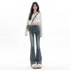 Women's High-Waist Slim Flared Jeans - 2024 Spring/Autumn Fashionable Horseshoe Style, Small Sizes Available