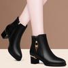 Autumn and Winter New Mother Shoes Medium Heel Velvet Thermal Leather Boots Thick Heel Rhinestone Short Boots Children