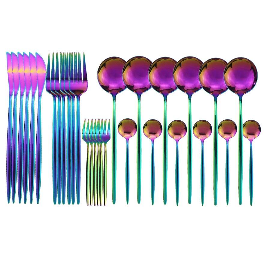 30pcs Black Gold Dinnerware Set Stainless Steel Flatware Set Cake Fork Coffee Spoon Knife Silverware Tableware Set Cutlery Set