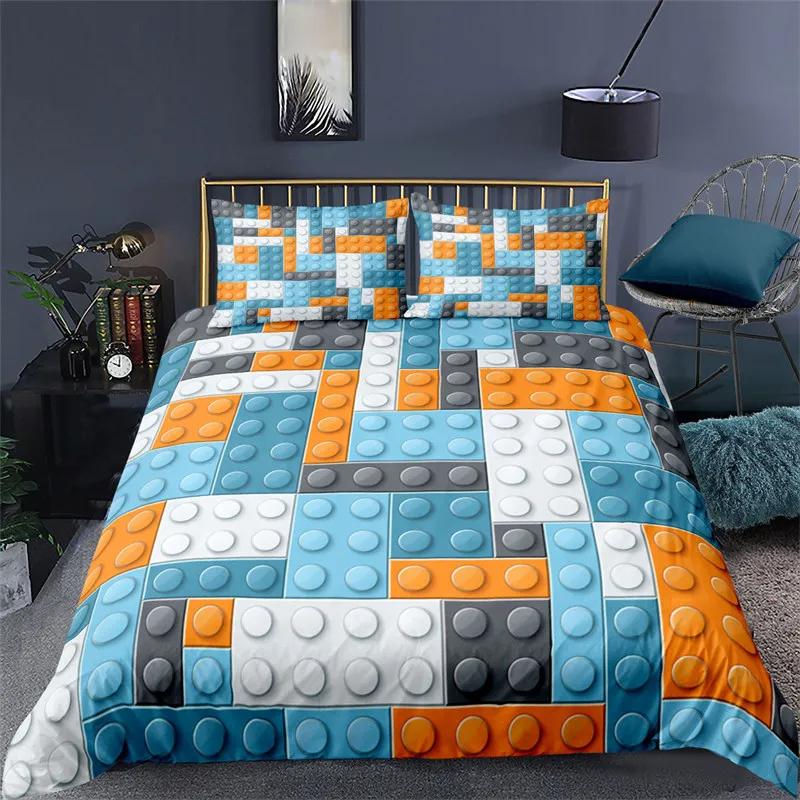 Building Block Duvet Cover Single Queen Bedding Set Colorful Toy Cubes Blocks Printed Soft Microfiber Quilt Cover for Teen Girls