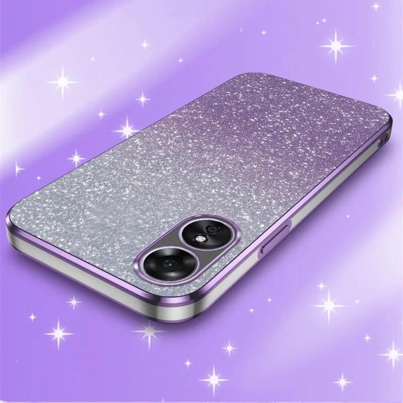 Luxury Gradient Glitter Plating Case For OPPO A78 A58 A38 A94 A57 A36 A17 A16 A55 A1 A2 Find X6 Pro K11 K11X Silicone Back Cover