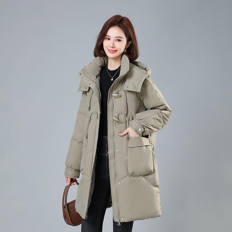 Одежда средней длины с хлопковой подкладкой для женщин 2024 года, новая повседневная модная одежда с капюшоном и хлопковой подкладкой, свободная и утолщенная куртка с хлопковой подкладкой