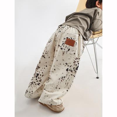 Корейские джинсы для мальчиков весна осень детские повседневные брюки с леопардовым принтом широкие брюки детские универсальные брюки