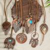 Women Fashion Boho Long Neckalce Elegant Tribal Necklace Retro Brown Pendent Necklaces Jewelry