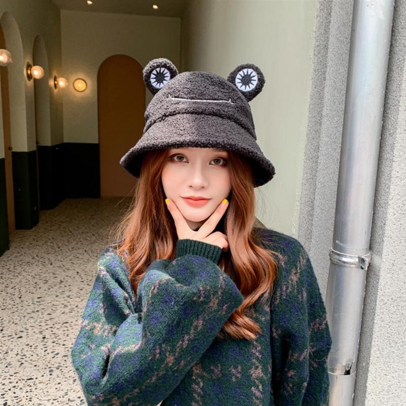 Зимняя панама из полиэстера с плюшем, рыбацкие шапки для женщин и мужчин, согревающие, милые мультяшные в стиле лягушки, модные аксессуары