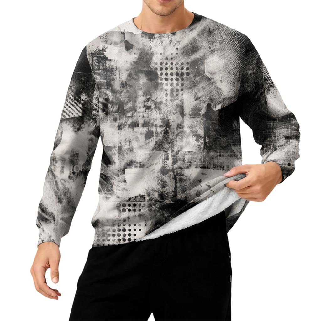 Мужская толстая теплая толстовка с флисовой подкладкой и круглым вырезом