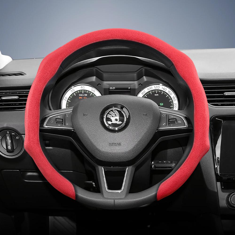 Подходит для Skoda Premium, Защелкивающаяся оплетка руля из замши, Нескользящая и прочная, Доступна для Octavia с круглым и D-образным рулем