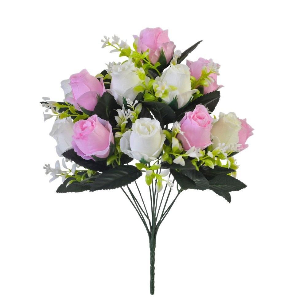 12 Heads Artificial Rose Bouquet Two Colors Wedding Decorations Silk Roses Plastic Rose Flowers