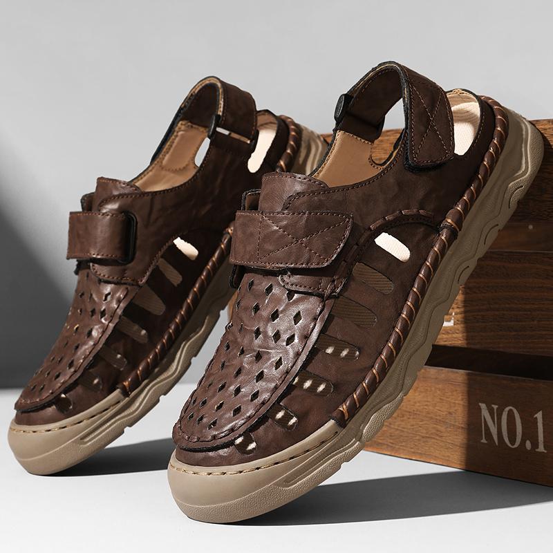 Men's Sandals Leather Male Hollow Out Walking Shoes Men Outdoor Driving Shoes Fashion Sneakers Non-Slip Casual Breathable Shoes