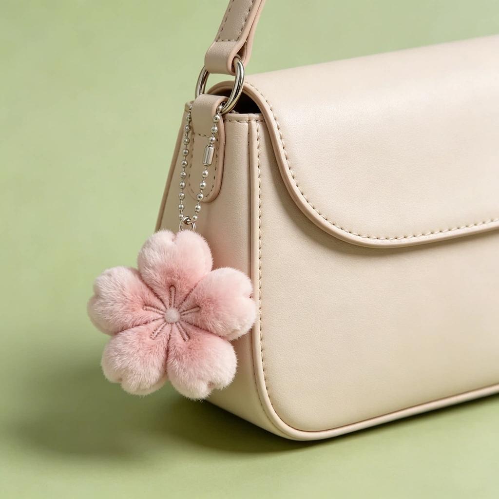 Fuzzy Plush Key Chain Soft Pearl Bead Chain Pendant Plush Flower Pendant Fluffy Sakura Key Chain For Backpack Decoration Mobile