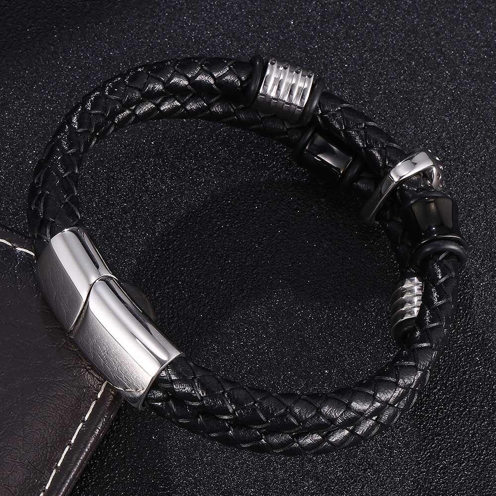 Панк мужской браслет с черепом, многослойный кожаный браслет с застежкой из нержавеющей стали, мужские ювелирные изделия, браслеты ручной работы