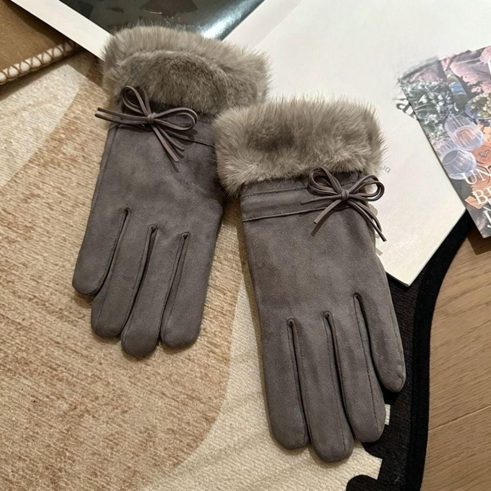 Fleece Lined Fleece Lined Gloves Bow Decoration Winter Thick Warm Gloves Touch Screen Gloves Girls