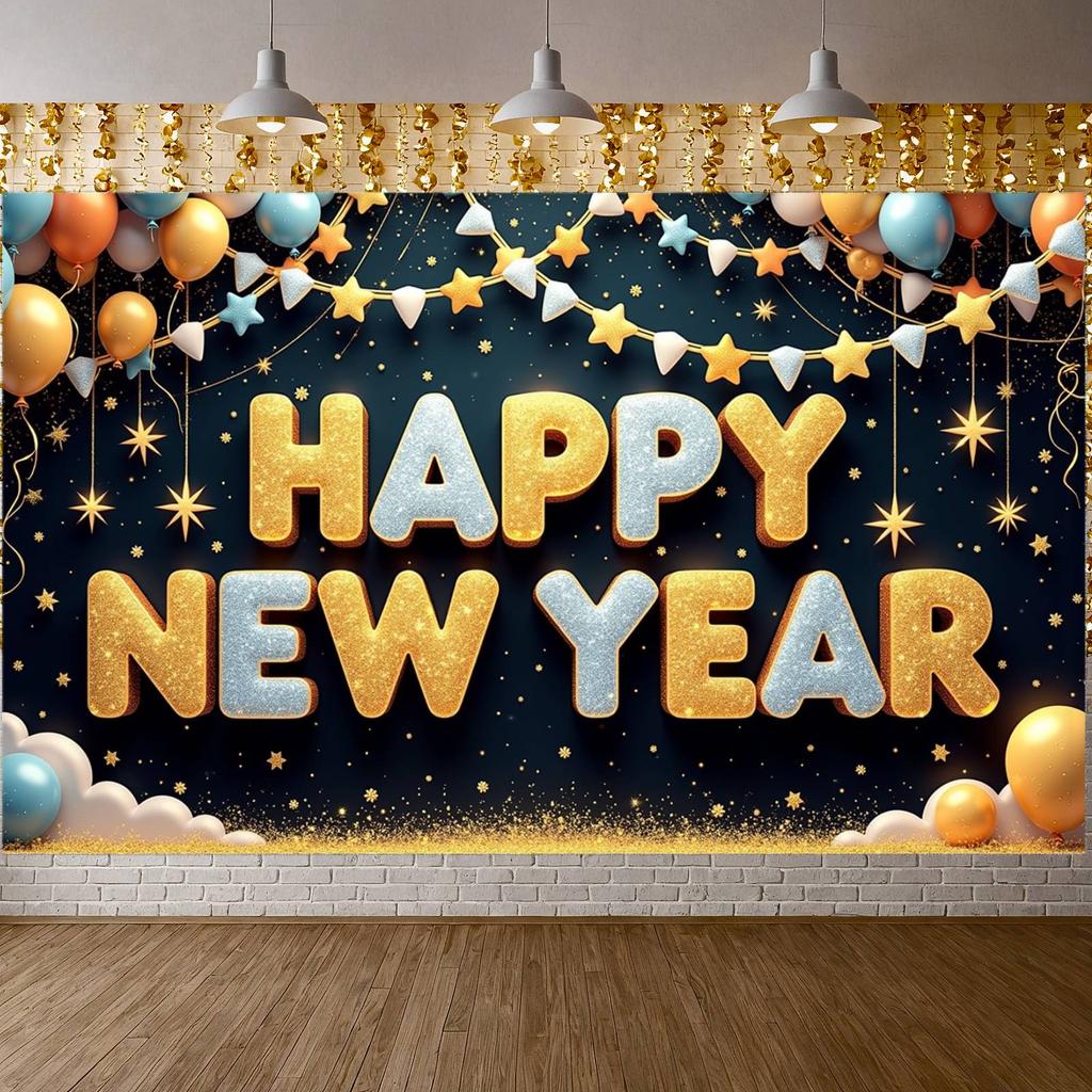 С Новым Годом Баннер Воздушный Шар Декор Новогодний Баннер Фотофон Темно-синий Фон Праздничный Баннер Для Празднования Праздника Офис