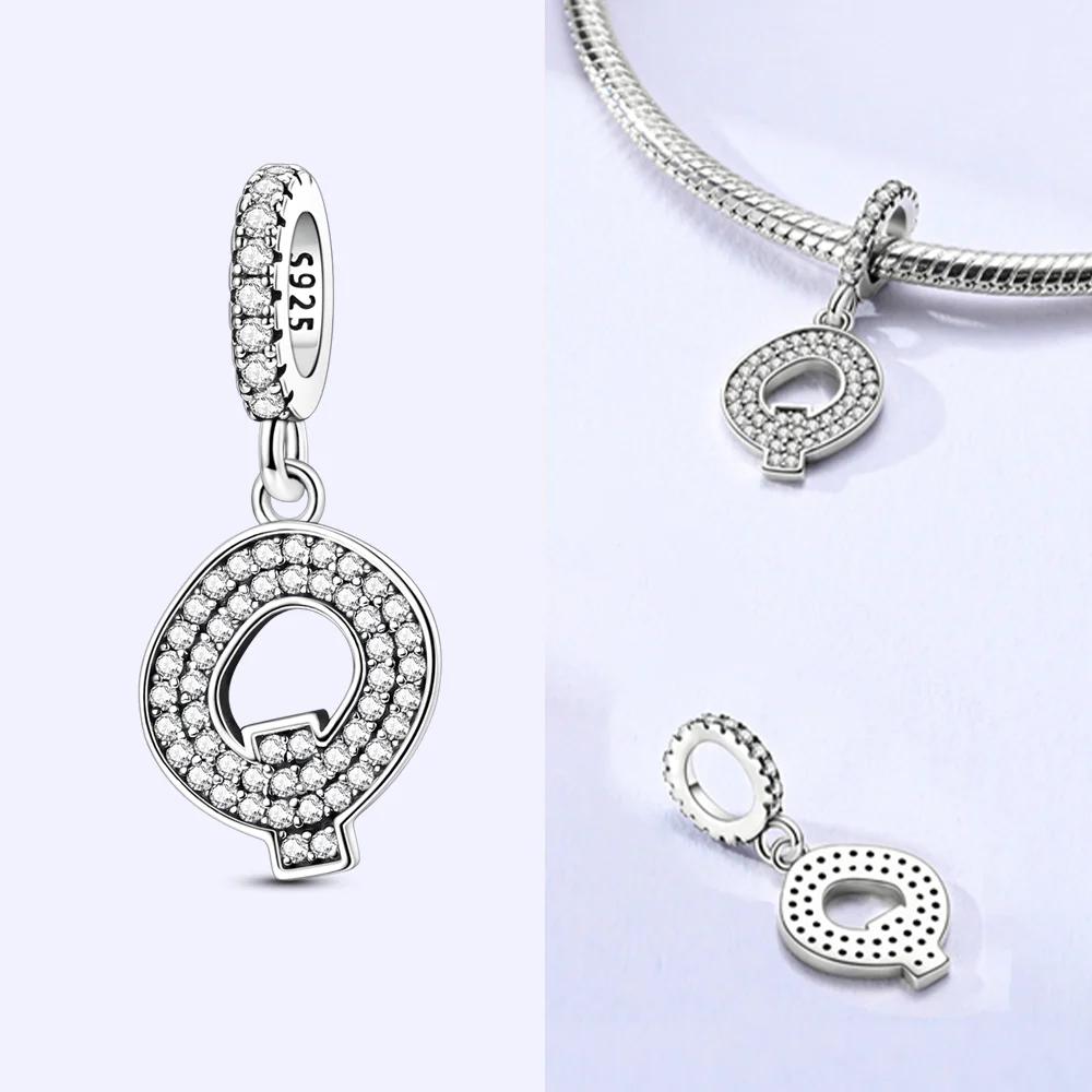 Classical 26 English Letters Original Charms White Zircon Beads Fit Copper Bracelet Accessories Women Diy Fine Gift Jewelry