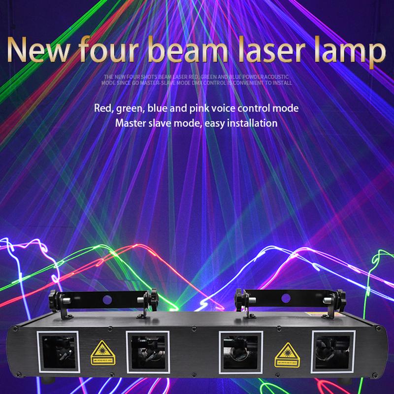 Внутренний четырехлучевой лазерный светильник из алюминия, портативный с голосовым управлением для спальни, семейной вечеринки, сцены, бара (EU Plug)