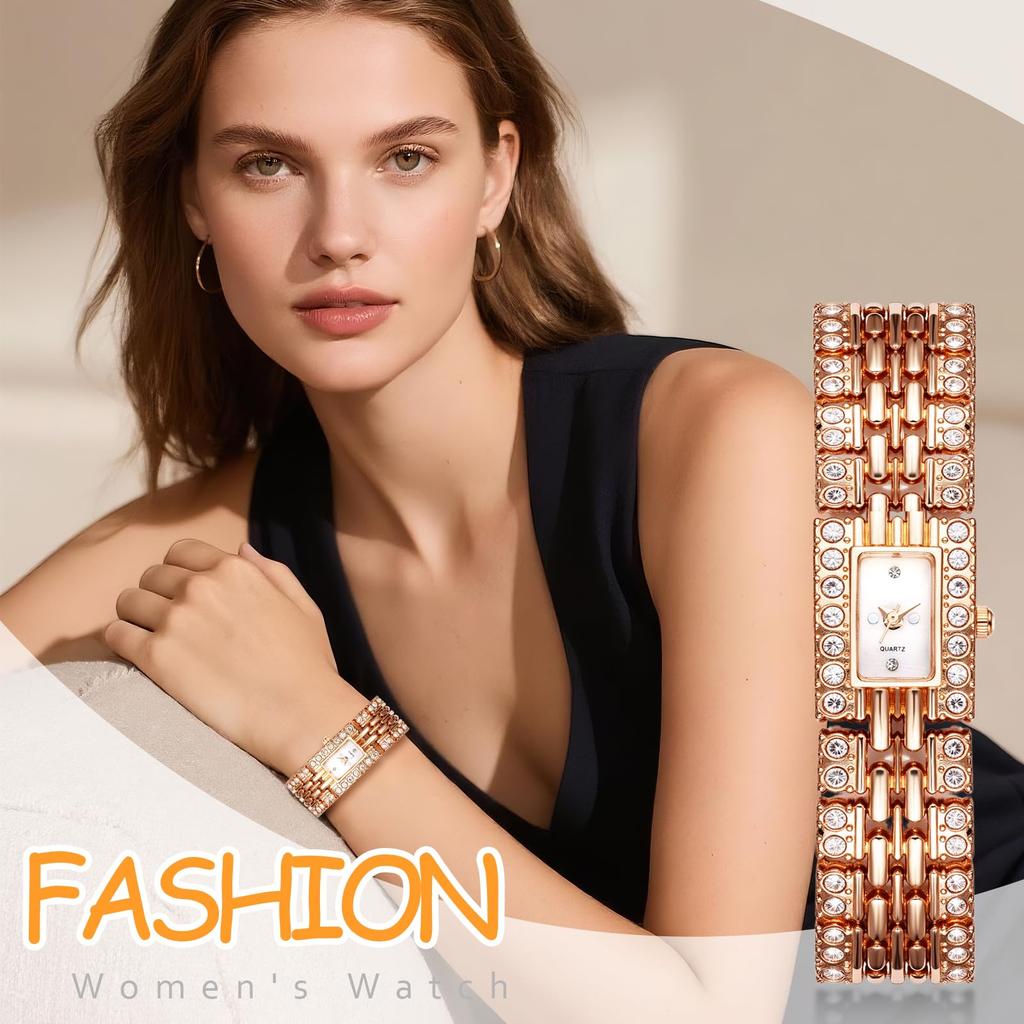 Square Wristwatch with Exquisite Beautiful Fashion Stainless Steel Watch Birthday Pink Women's Rhinestones Accessory, Formal, Business, Gift,