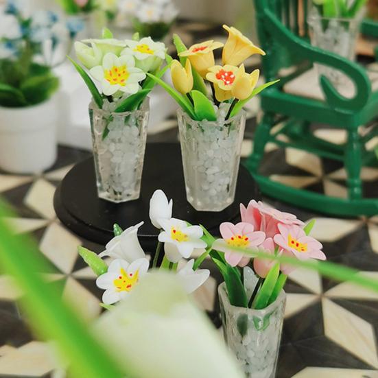 Миниатюрная игрушка-лилия в горшке, реалистичная смола, мини-ваза для цветов, модель, фигурка, сделай сам, реквизит для фотосессии, 1/12, аксессуары для украшения кукольного домика