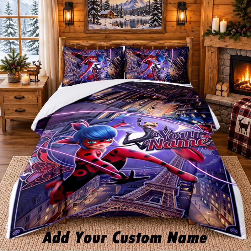Miraculous Ladybug Custom Name 3Pcs Bedding Set 1 Bed Sheet 2 Pillowcases Bedroom Home Decor