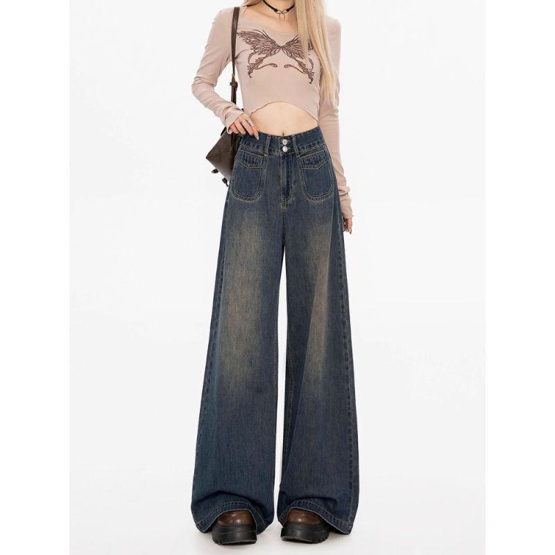 Women's Plus Size High-Waisted Wide-Leg Retro Jeans - Autumn Style