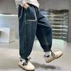 Джинсы для мальчиков Осень Детские брюки Брюки для больших детей Повседневные брюки Корейские крутые и модные брюки