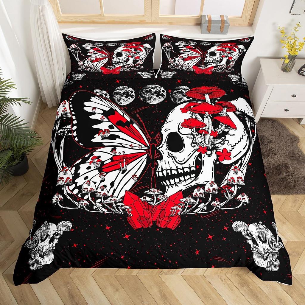 Готический комплект постельного белья с черепом Кинг Квин Богемный Скелет Солнце Пододеяльник Триповый Гриб Чехол для одеяла Цветок Растение Покрывало