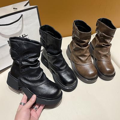 Женские винтажные ботильоны на платформе, женские осенне-зимние дизайнерские короткие ботинки из искусственной кожи, женские нескользящие ботинки на платформе с пряжкой на ремне