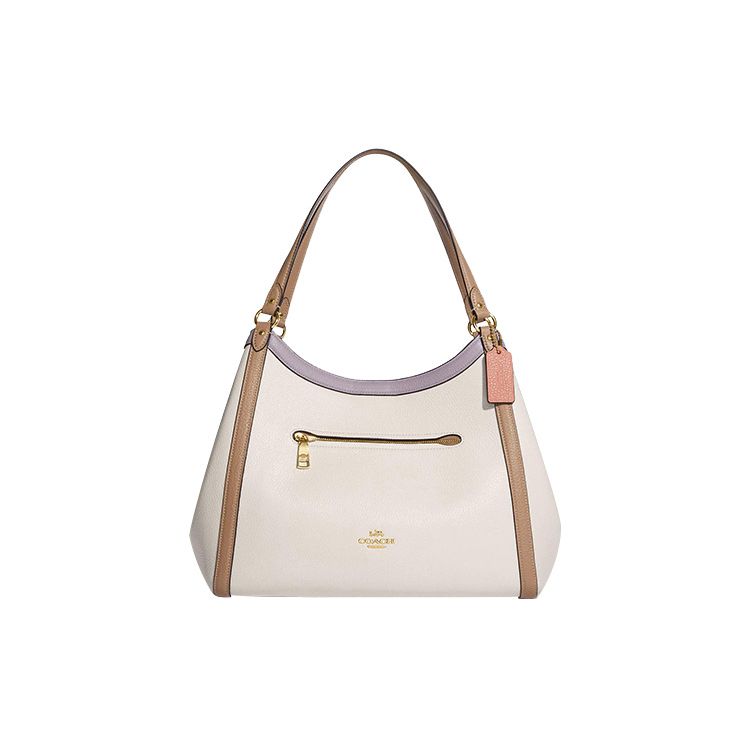 Coach Kristy 32 Snap Closure Central Zipper Compartment Pebble Leather Shoulder Tote Bag Large Women Handbags Chalk-White CA216-IMCAH
