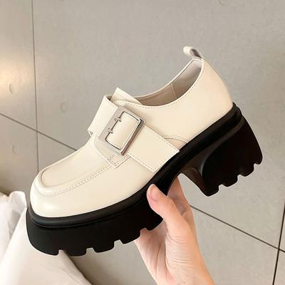 Модные кожаные туфли в британском стиле с круглым носком 2024 года, женские туфли-одиночки на толстой подошве, туфли-оксфорды на платформе в стиле ретро, студенческая униформа JK
