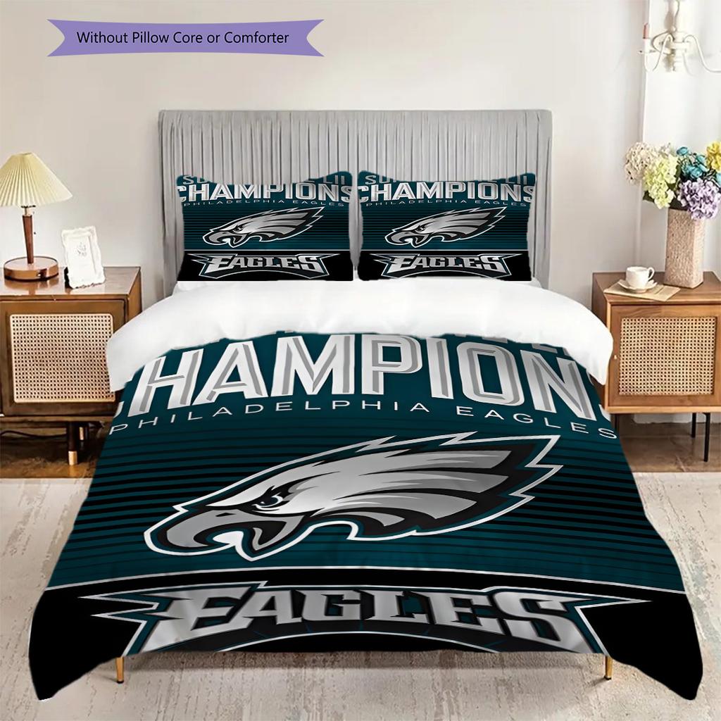 Постельное белье с узором Philadelphia Eagles Комплект одеял Покрывало Наволочка Домашний Декор Подарок на День Рождения (1 пододеяльник + 2 наволочки, без наполнителя)